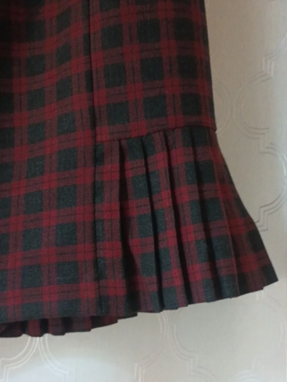 Brooks Brothers Red and Black Plaid A-Line Skirt with Pleated Hem